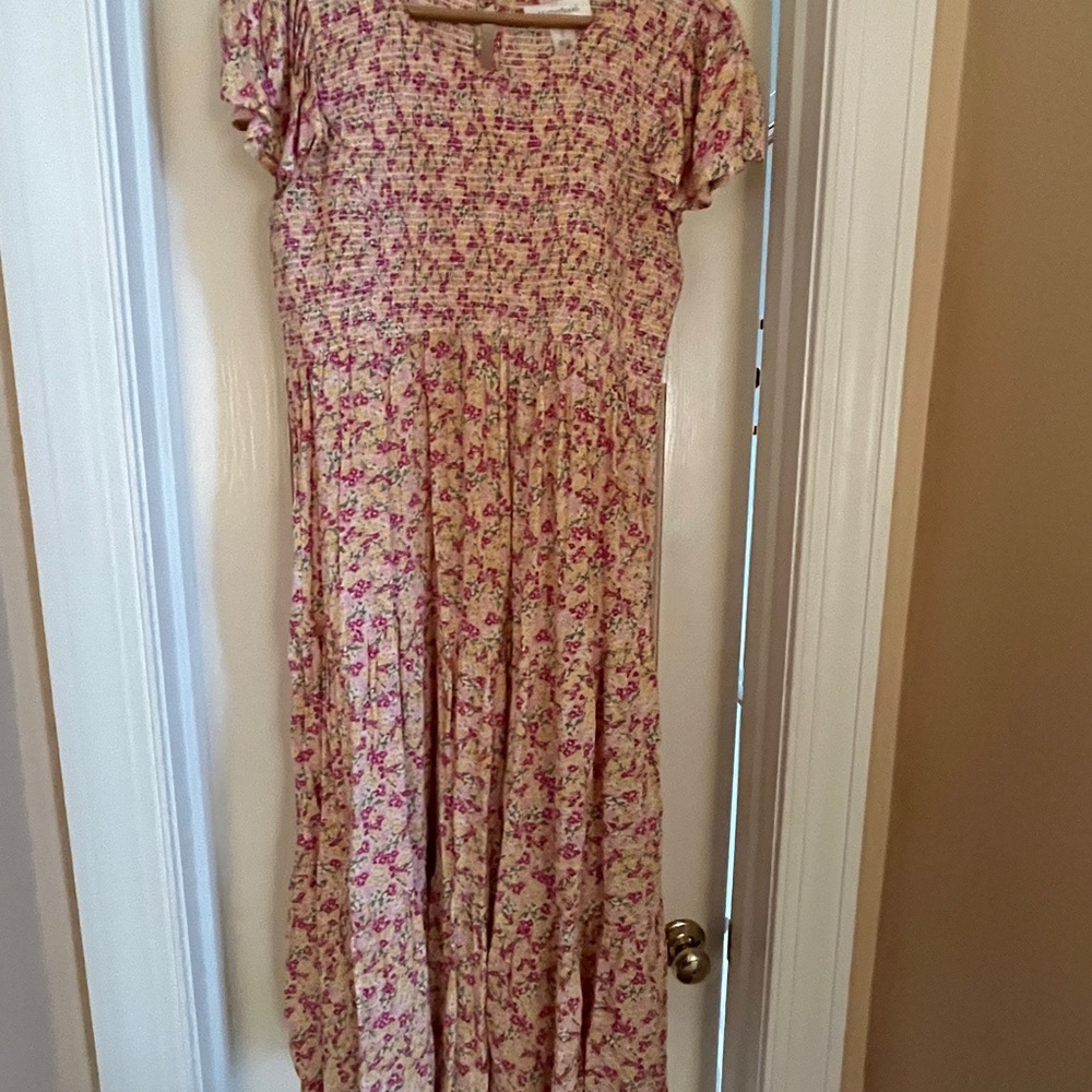 Motherhood Maternity Cream Maxi Dress with Pink Floral Print